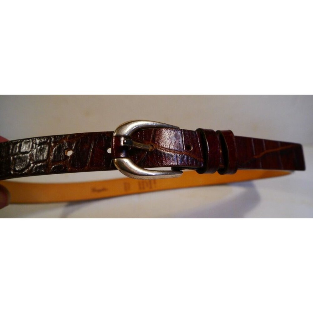 Garuglieri Belt L Brown Croco Embossed Leather Made Italy 30.25"-34.25" Vintage
